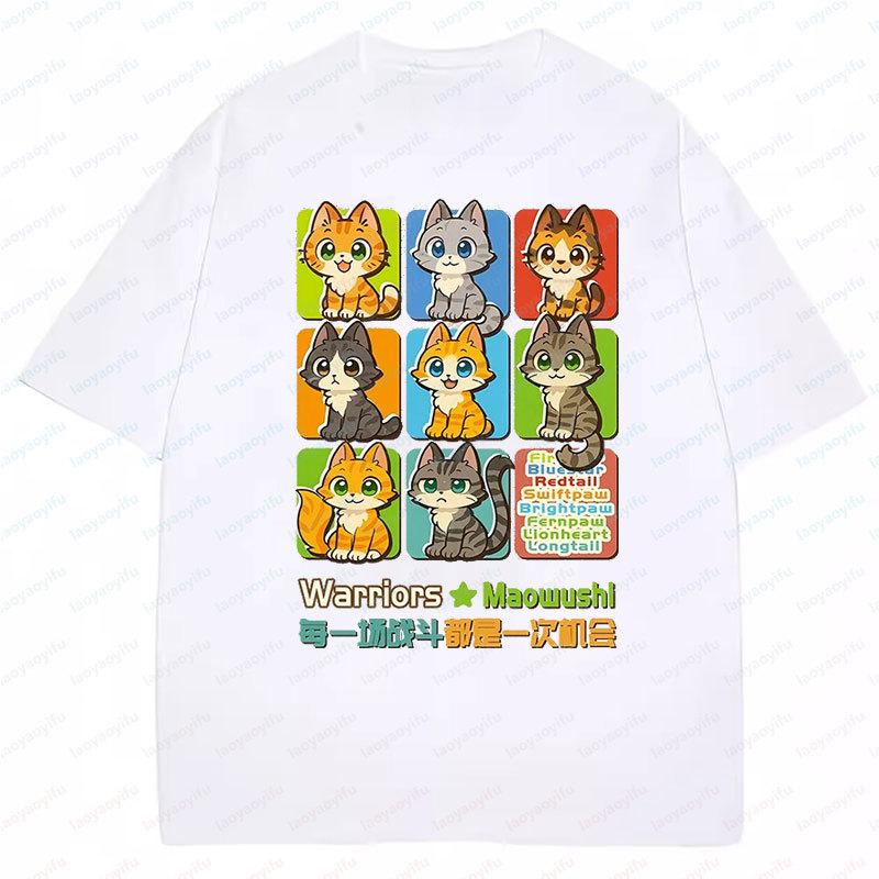

Warriors Cats T Shirt Hot Selling Cat Lover Camisetas Trendy Kawaii Crewneck Summer Y2k Clothes Camisa Oversized Graphic Tees S разноцветный