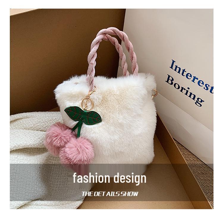Women's Korean Style Fluffy Handbag - Cute, Simple, and Sweet Underarm Crossbody Bag for Autumn and Winter In Snow White