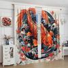 Cortina de Peixe Koi Japonês   Onda Grande Contorno de Koi Estilo Asiático Onda Flor Arte Carpa Cortina Quarto Escuro Bolso para Varão de Porta e Janela C