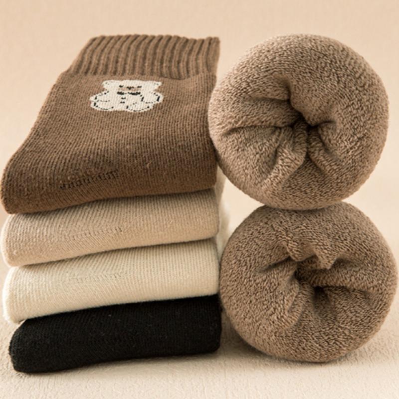 

5/10 пар в упаковке, женские зимние теплые толстые термоноски, комплект, женские плюшевые носки, теплые носки с милым медведем 5 pairs