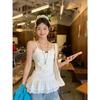 White bow sling vest women's spring lace hem slim fit stacked inside small top