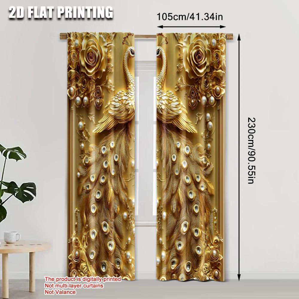 2pcs   Popular Curtain Panels  plane printing Elegant Golden Peacock Durable Polyester (without rod) Holiday Ldeal for Kitchen