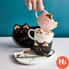 Hi Ceramic Coffee Cup With Saucer Spoon Cartoon Cat Teacup Breakfast Milk Mug Bread Dessert Dish Gift