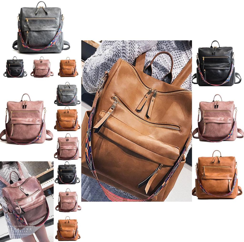 Wear-resistant Women's College Style Backpack In Pure Color Soft Pu Leather