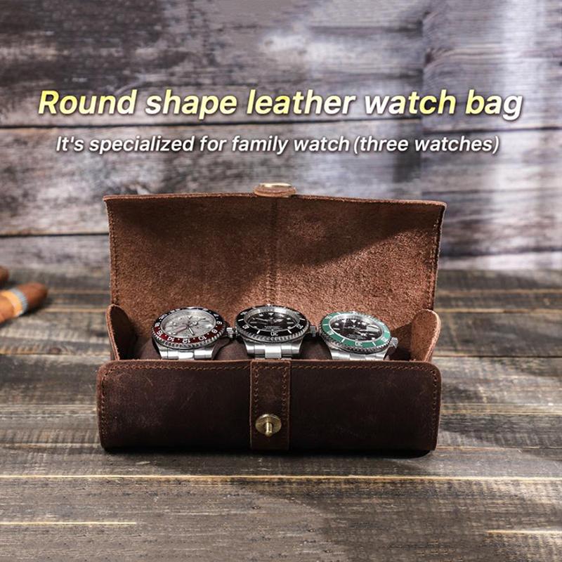Vintage Genuine Leather 3 Slot Watch Roll Travel Case Portable Watch Display Case Watch Storage Organizer Box Men Gift