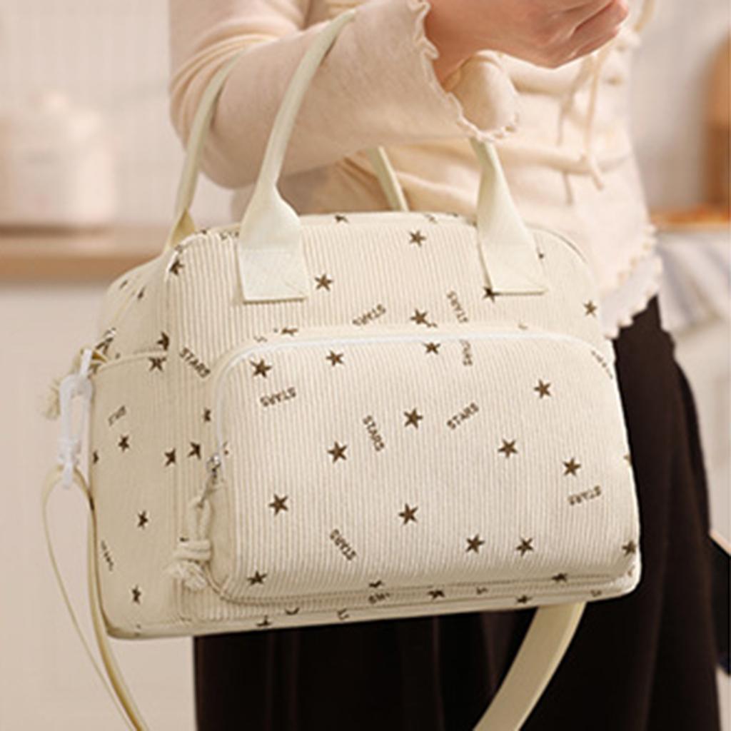 Corduroy Portable Food Pouch Large Capacity Handbag Lunch Bento Bag for Kids Teen Adults Work School Picnic Travel