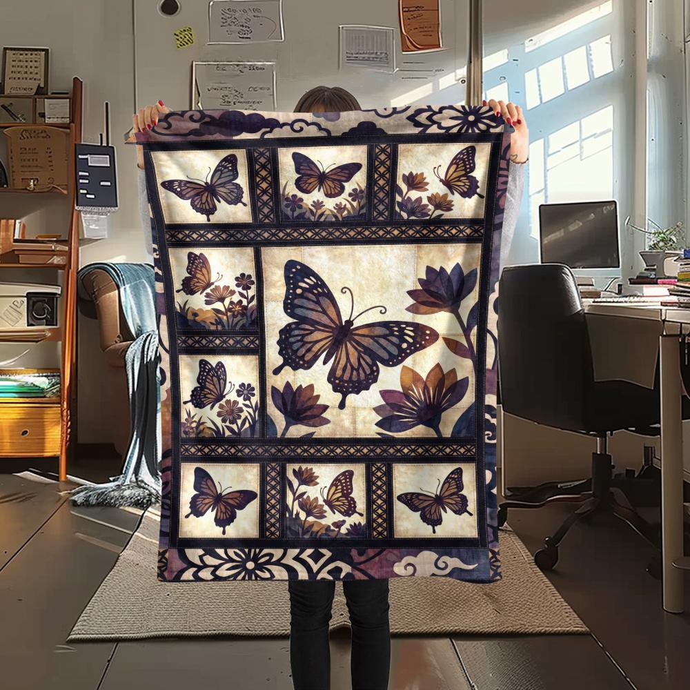 Butterfly Decoration Print Flannel Blanket, High Quality Comfortable for All Seasons, Home Decor, Warmth and Comfort, Perfect for Christmas Gifts33