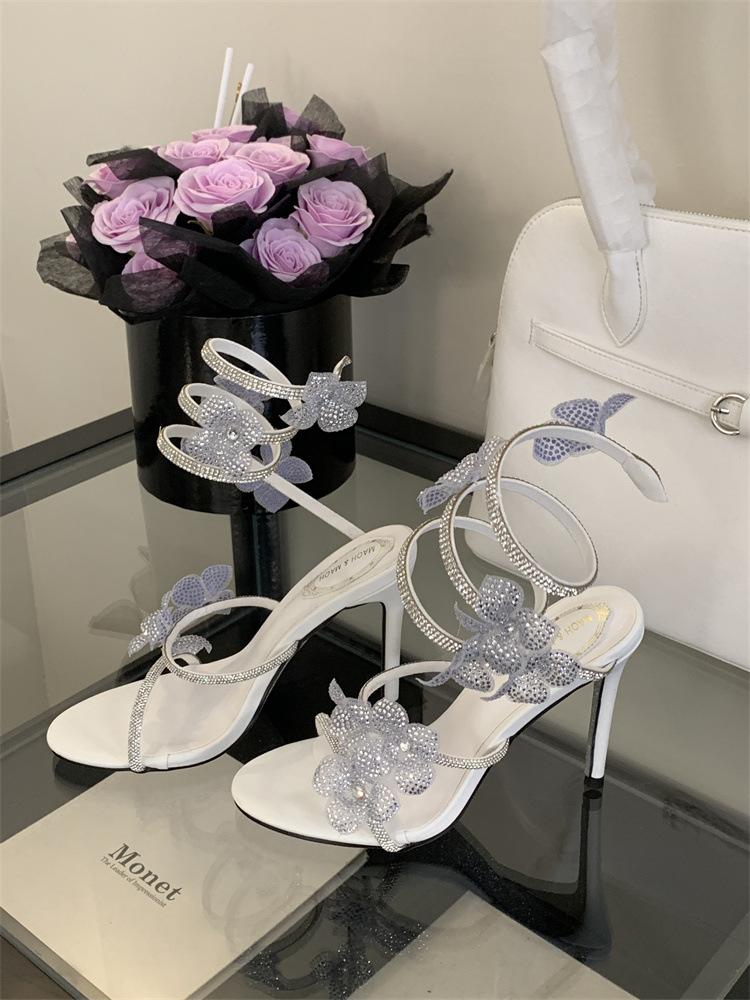 Miting Serpentine Wound Stiletto Sandals Women's 2025 Spring New Round Head Open-toed One-word Bow High Heels