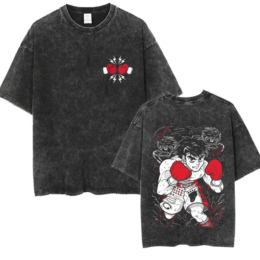 

Anime Hajime No Ippo Makunouchi Vintage Washed Tshirt Takamura KGB T Shirts Kamogawa Boxing Gym Tshirt Men Manga Retro Tshirts S