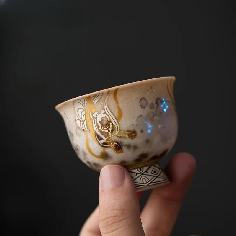 Wood-fired Porcelain Dunhuang Apsaras Teacup Traditional Tea Bowl Tea Cup Set Tea-tasting Fragrance Cup Chazhan Master Cups Gift