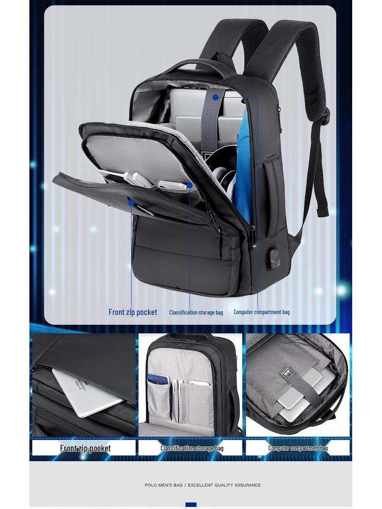 תרמיל גב עמיד למים עם טעינת USB למחשב נייד, לגברים, לעסקים ולקולג