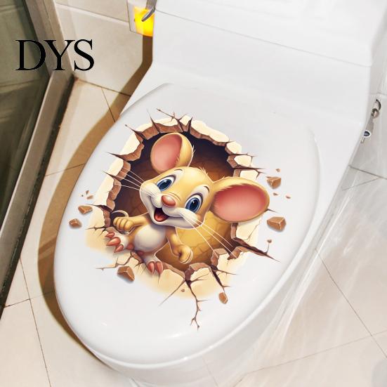 Self Adhesive Mouse Stickers for Toilet 3D Cartoon Sticker, Waterproof PVC Wall Decal, Removable Funny Bathroom Murals Stickers, Lid And Tiles