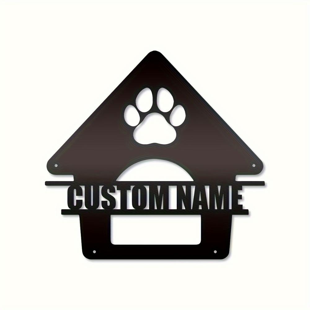 Customizable Black Metal Dog House Sign Personalized Pet Name Plaque Paw Cutout Wall Art Home Housewarming Gift