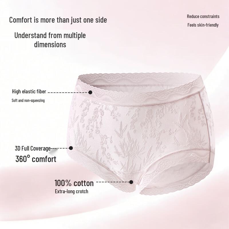 Oudifen Women's Ice Silk Seamless Jacquard Lace Briefs