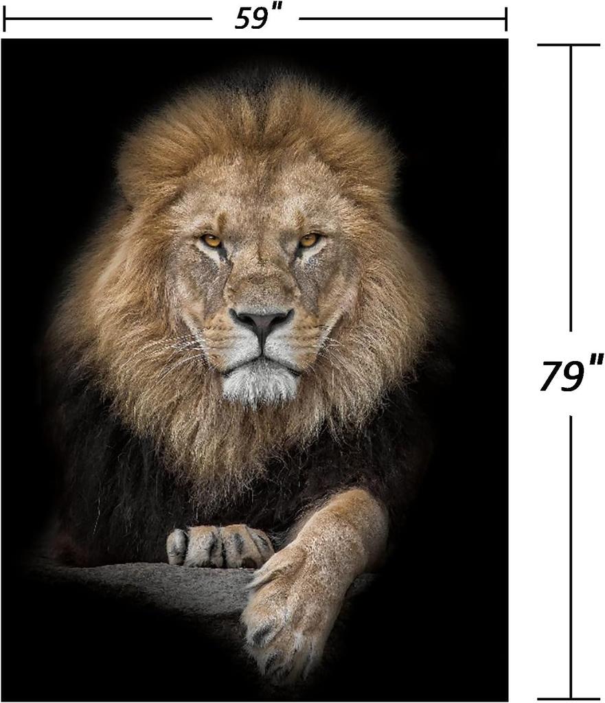 Dark Background Lion Portrait Tapestry, Cool Majestic Wild Animal Print Wall Art for Bedroom Living Room Dorm Apartment Decor
