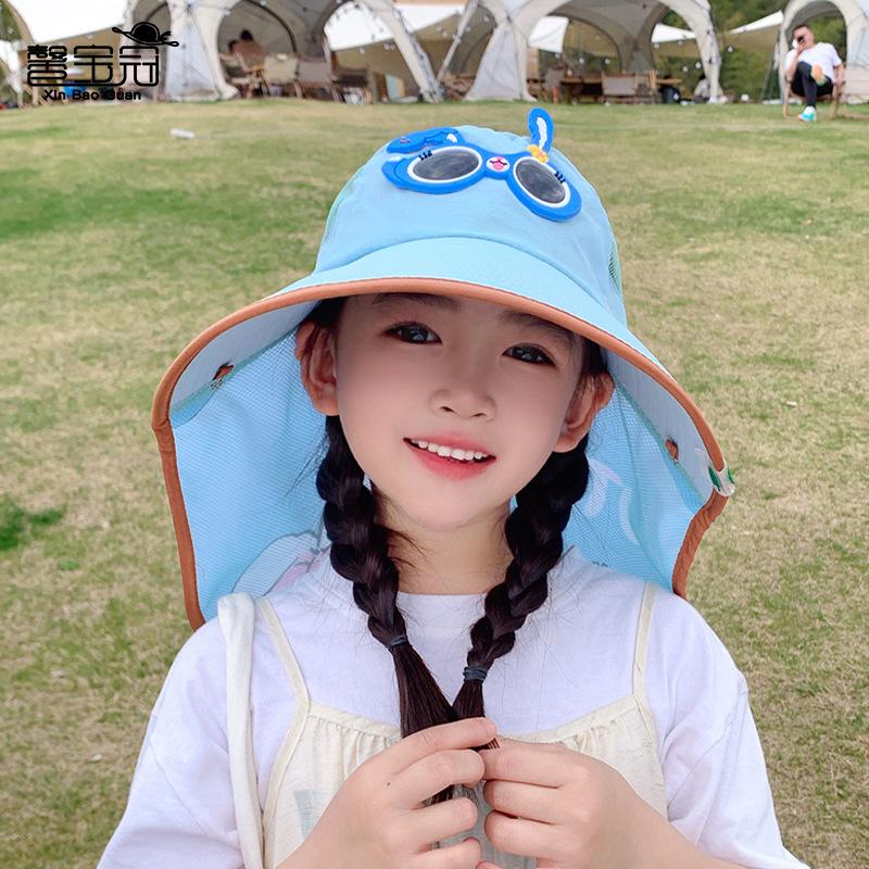 Summer children's hats male and female babies outdoor breathable sunscreen sun hat cute rabbit big brim shawl bucket hat