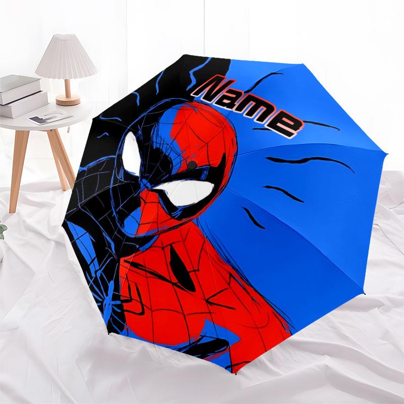 1pc Spider-Man Custom Name Automatic Folding Umbrella - Compact 8-Rib Design, Durable Plastic & Iron, Daily Use 031