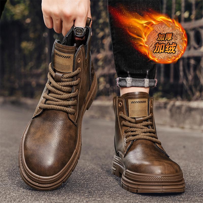 Winter New Men's Plush Warm Casual Martin Boots, Fashionable and Trendy, High Top, Versatile and Comfortable Outdoor Men's Boots