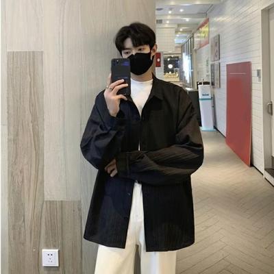 Men Shirt Loose Solid Color Turn-down Collar Cardigan Single-breasted Fall Spring Top Mid Length Streetwear Shirt