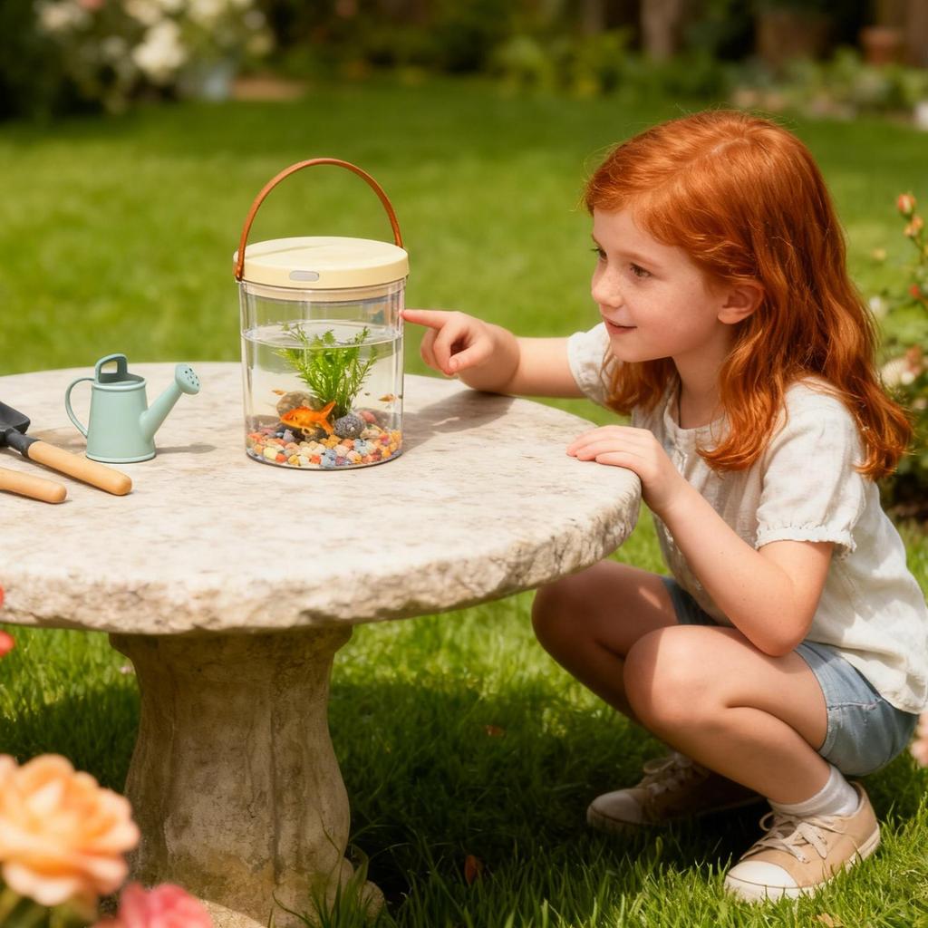 Portable Fish Tank with Light Quiet Oxygen Circulation Clear Bowl 2000mAh Mini Aquarium for Reptile Bait Fishing Kids Indoor