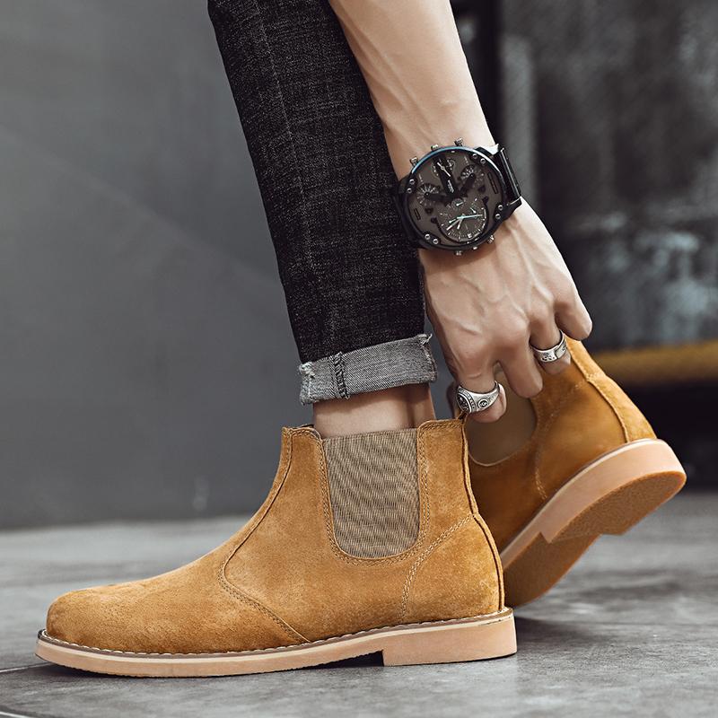 Fashion2024 British Style Retro Chelsea Boots Men Brand Comfortable Fashion Leather Ankle Men Comfortable Suede Pointed Chelsea Boots