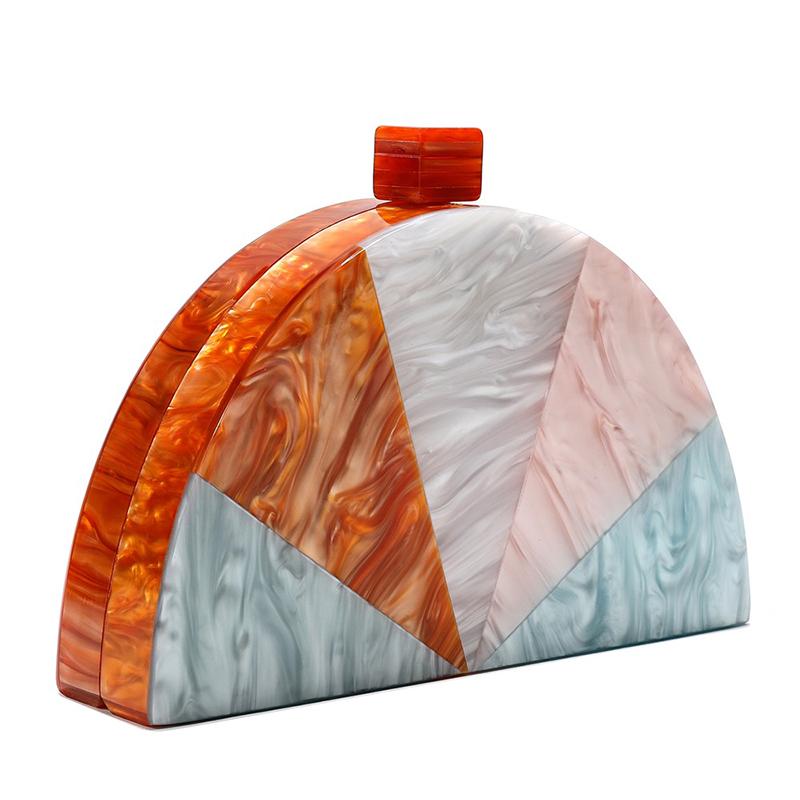 New Fashion Women's Wallet Elegant Party Prom Acrylic Evening Bags Semicircle Luxury Clutch Purse Colorful Rainbow Messenger Bag