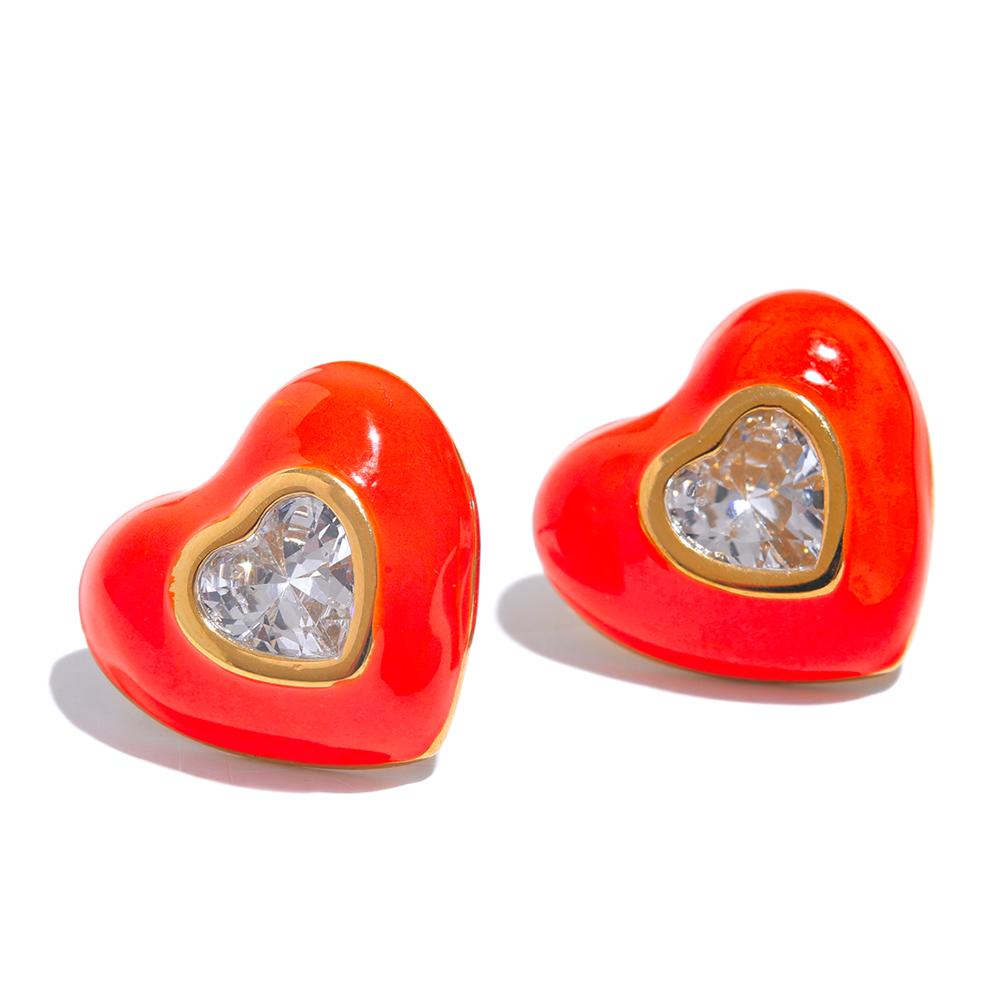 

Yhpup 6Color Enamel Shiny Cubic Zirconia Stainless Steel Heart Colorful Stud Earrings Exquisite High Quality Y2K Fashion Jewelry