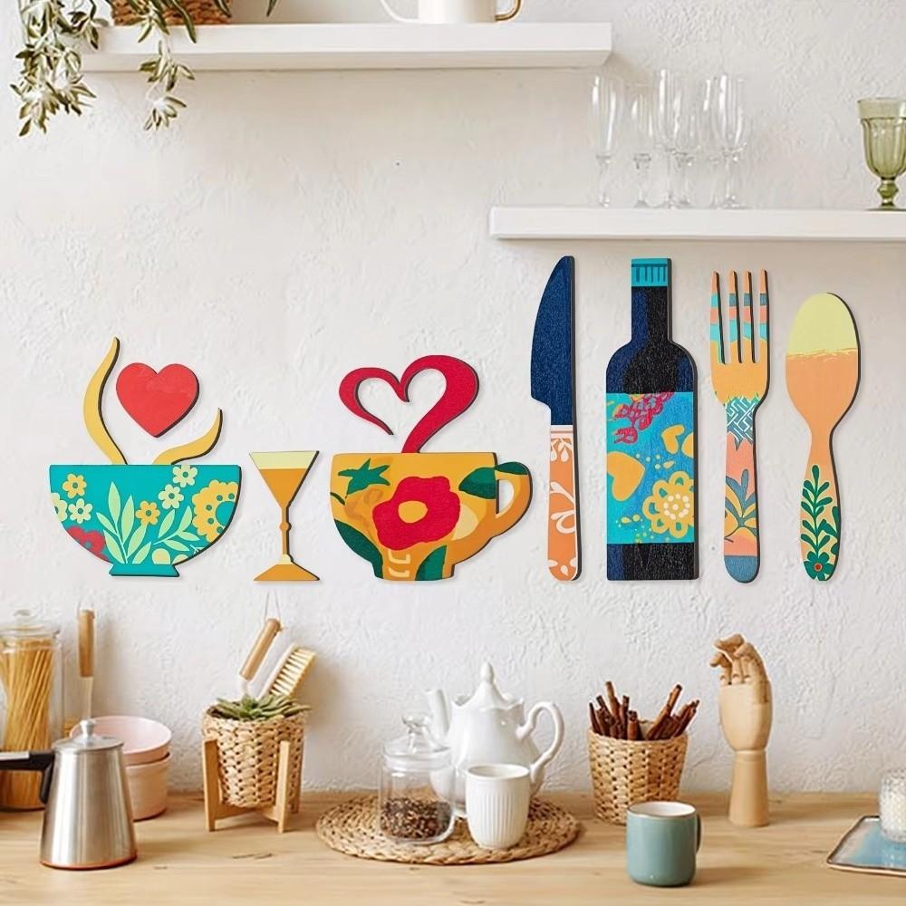7pcs 2D Coffee-Themed Wall Art Vintage Wall Decor Country Style Kitchen Wall Sign  Kitchen Wall