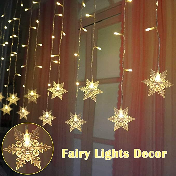 Weihnachten Schneeflocke LED Lichterketten Blinkende Lichterkette Vorhang Lichter Ausgefallene Urlaub Party Neujahr Dekoration