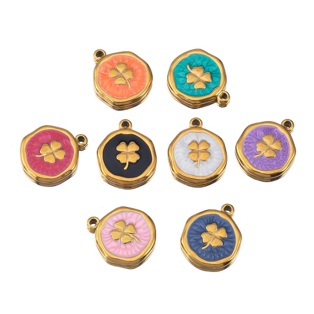 8pcs Gold Color Stainless Steel Enamel Heart Eye Sun Star Round Charm Pendants DIY Earrings Necklace Jewelry Making Supplies