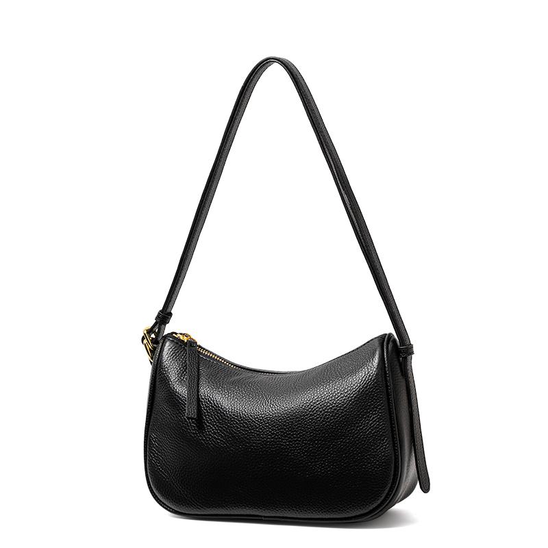 Genuine cowhide leather black women's single-shoulder underarm bag, a small storage bag for mobile phones