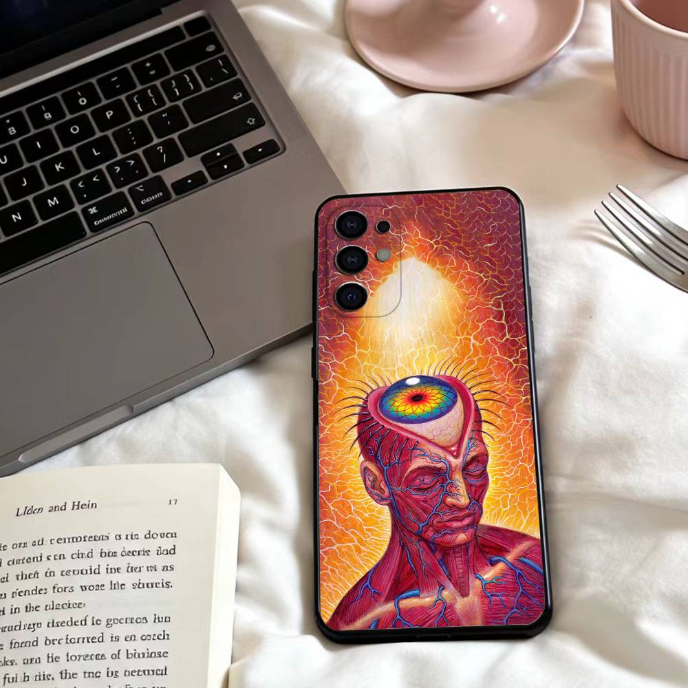 A-Alex Grey Trippy Phone Case For Samsung S25,24,23,22,30,21,10,9,Ultra,Plus,Lite,FE,4,5 G Soft Black Case
