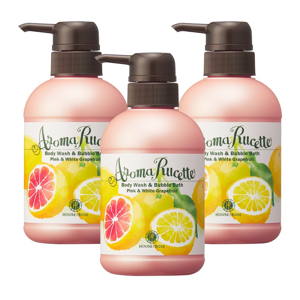 House of Rose Aromaruset Body Wash & Bubble Bath PG & WG (Pink & White Grapefruit Scent) Body Soap 350mL 3-Pack