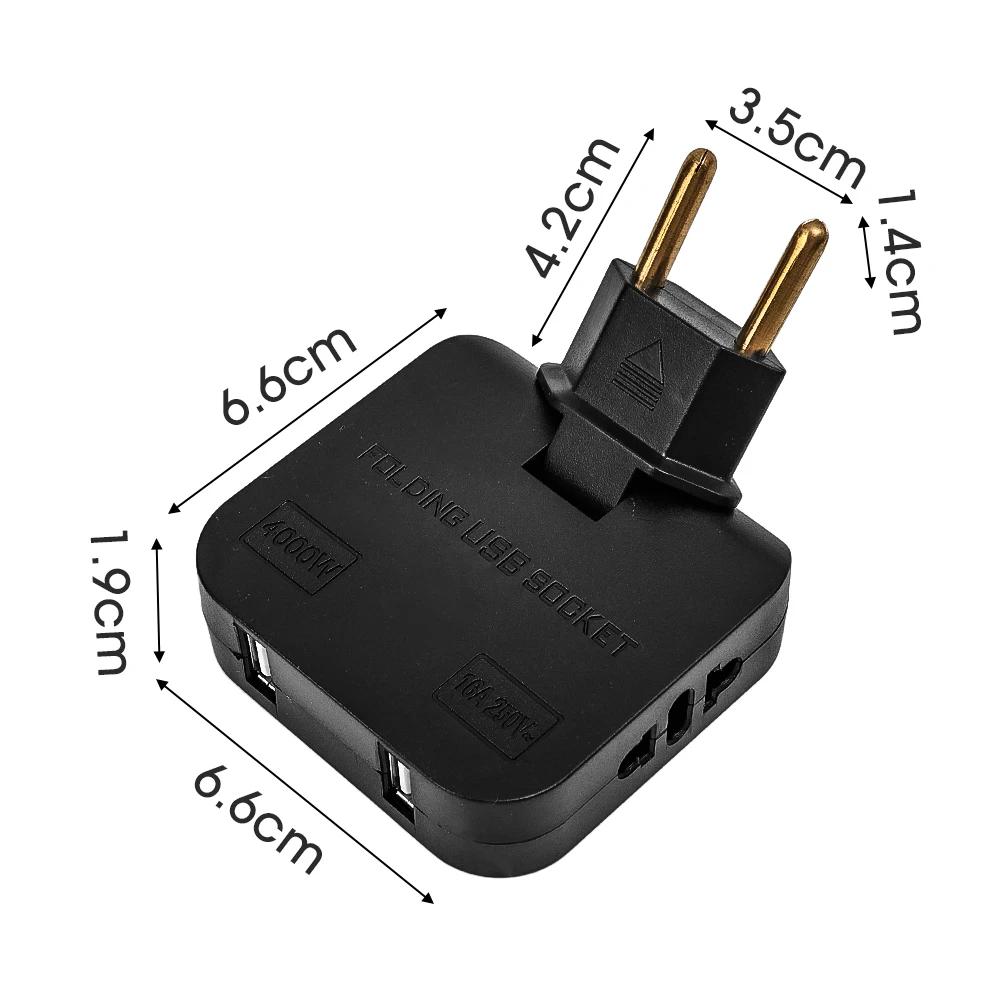 

180 Degree Rotatable EU Plug Socket Converter 4 Port US To EU Travel Adapters with 2 USB Ports Electrical Socket AC Outlet чорний