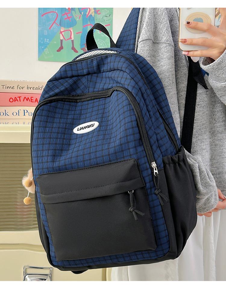 Schoolbag Japanese ins Contrast Color Plaid School Bag Female High School College Student Travel Backpack Mommy Bag Lightweight Small Backpack