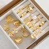 20 Pcs Fashion Flowers Geometric Irregular Line Open Ring Set For Women Gold Color Vintage Mix Style Trendy Jewelry Party Gifts