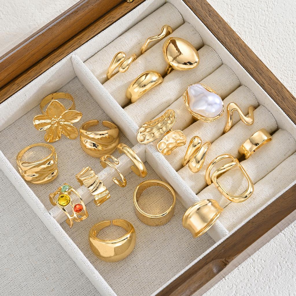 20 Pcs Fashion Flowers Geometric Irregular Line Open Ring Set For Women Gold Color Vintage Mix Style Trendy Jewelry Party Gifts