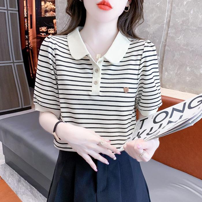 Basic Editions T Shirts Womens Short-sleeved T-shirt Women Striped Tops Women Fashion Fashionable Fashionable Thin Tops