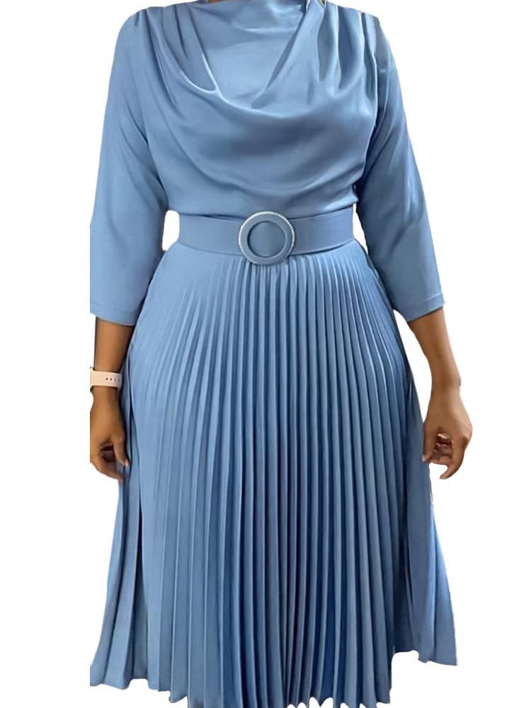Damen Übergröße Einfarbiges Plissee-Kleid - Europäische & Amerikanische Herbst 2023 Kollektion