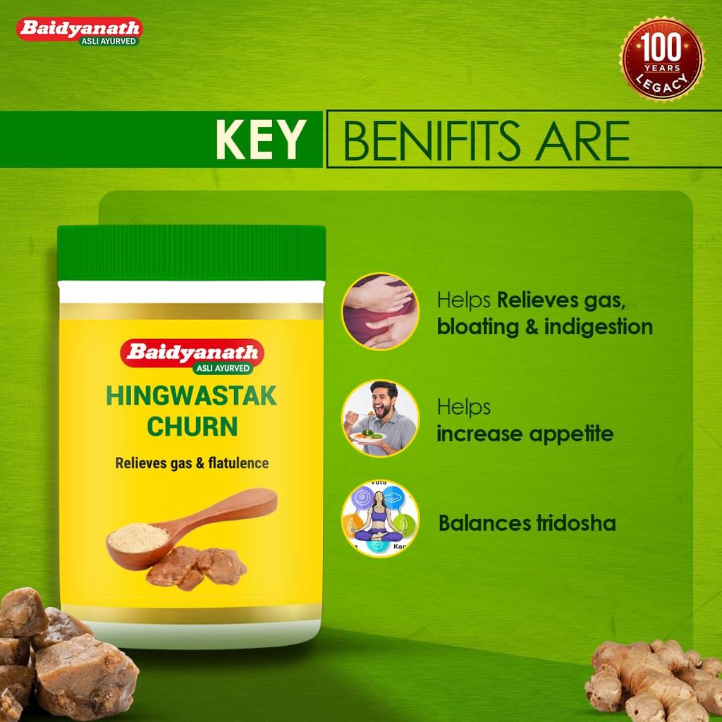 Baidyanath Hingwashtak Churna 50g X Pack of 2 | Ayurvedic Digestive Powder for Gas & Bloating