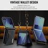 Crossbody Auto Leather Phone Case for Samsung Galaxy Z Flip 7 Flip6 5 4 3 Long Strap Metal Button Card Slot Wallet Stand Cover