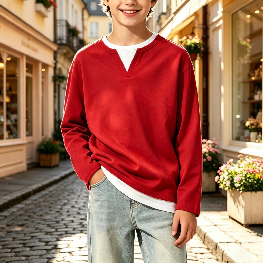Kids Unisex Long Sleeve Color Mock Two-Piece Pullover Sweatshirt for Boys and Girls
