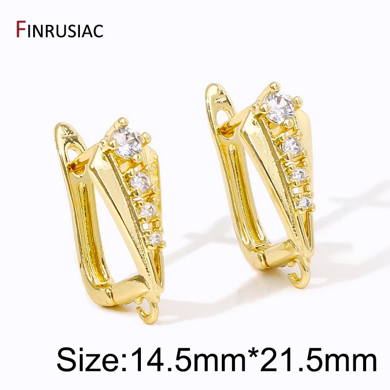 18K Gold Plated Brass Earring Fixtures,Zircon Shvenzy Ear Wire Earring Hooks For DIY Earring Jewelry Making Supplies Accessories