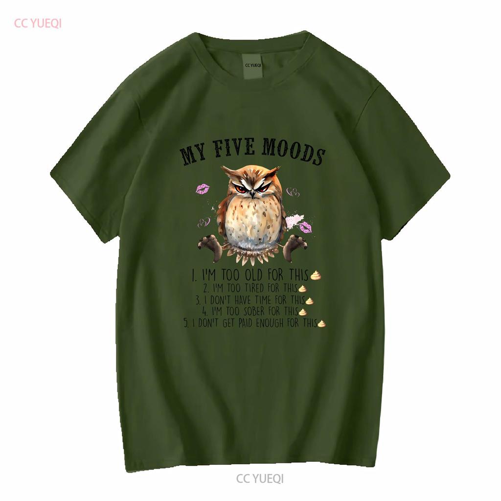 Owl My 5 Moods Funny Animal Jersey  T Shirt long sleeves vintage Washed Comfortable Soft Breathable Stylish Casual