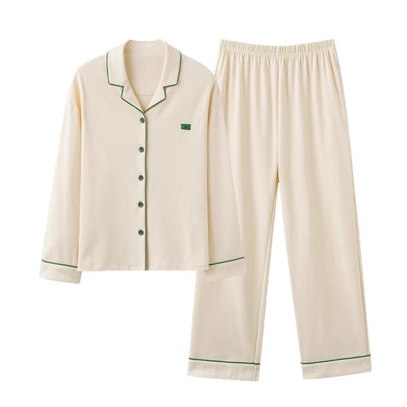 Damen Baumwoll-Pyjama-Set - Langarm, Lange Hose, Revers-Cardigan, Vielseitig für Zuhause oder Freizeitkleidung