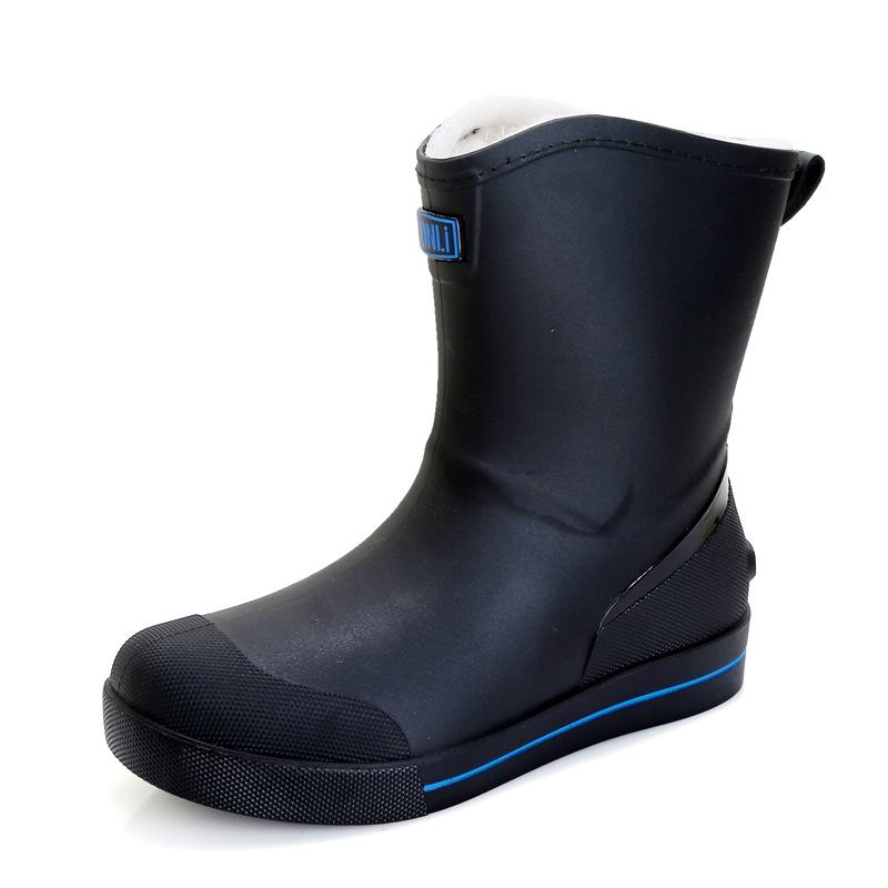 Short tube men's rain shoes non-slip waterproof fashion rain boots fleece warm rubber shoes kitchen work medium tube water shoe cover shoes