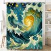 Ocean Wave Shower Curtain Modern Floral Design Waterproof Fabric with Hooks for Bathroom Decor