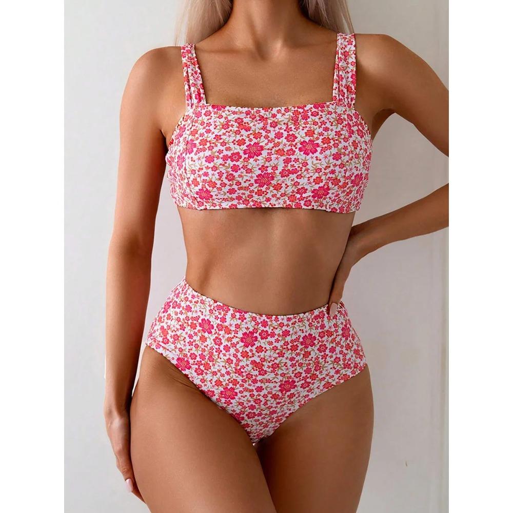 Sexy Floral Print Female Swimsuits Women Bikini 2026 Swimwear High Waisted Bikinis Sets Two Pieces Bandeau Bathing Suit Beahwear