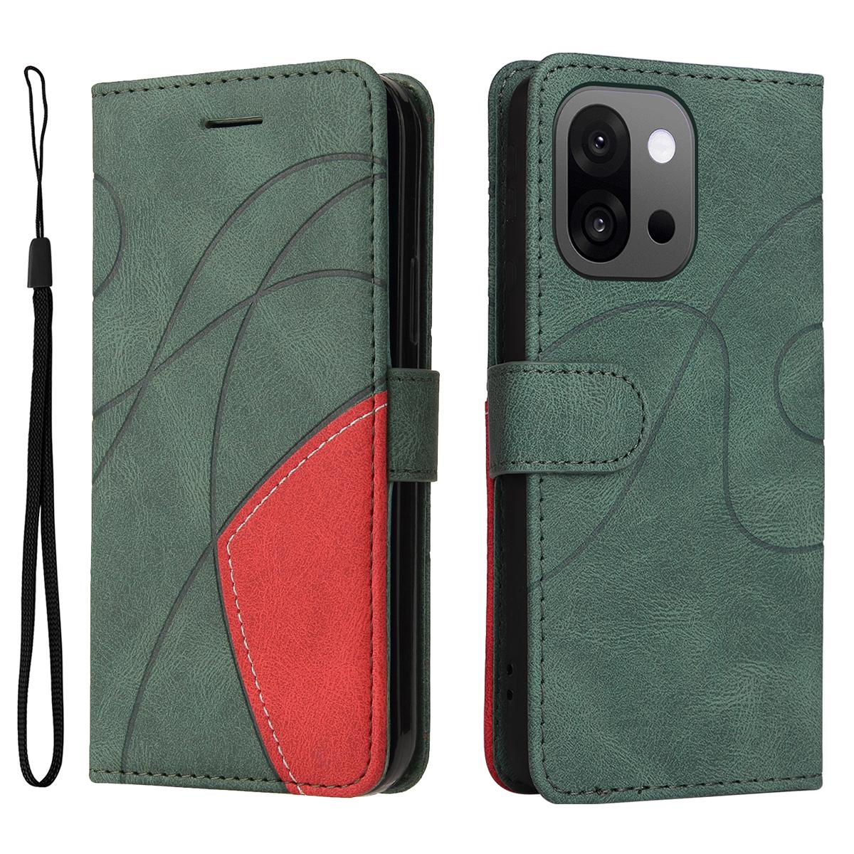 

For OnePlus 13T 5G Leather Phone Case Stand Wallet with Bi-colour Splicing Design Green