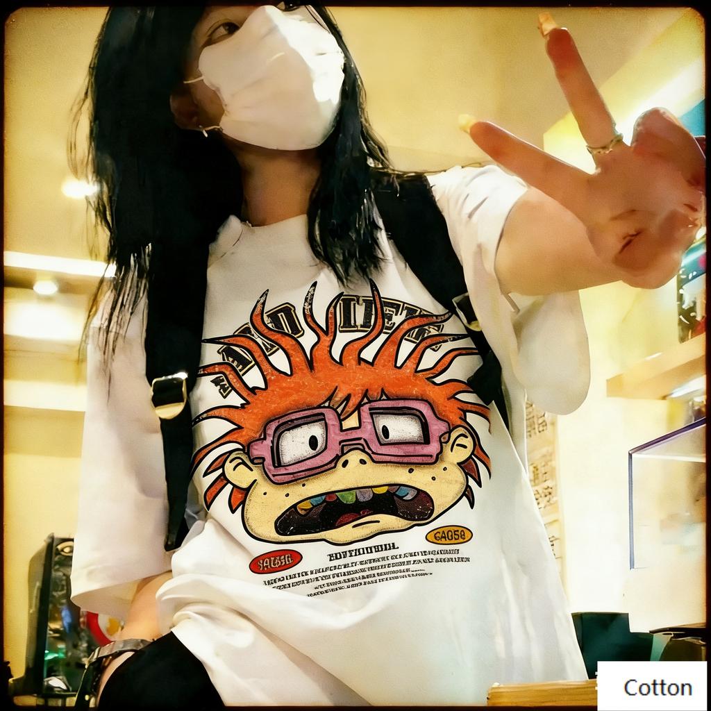 Oversized White Cotton TShirt with Bold Chuckie Finster Graphic Loose Fit Unisex Streetwear Tee for Daily and Street Style